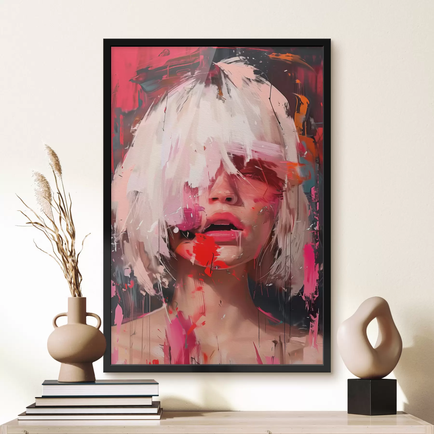 Obraz Blondýnka s čtvercovým bobem a barevnými barvami Č. f40110