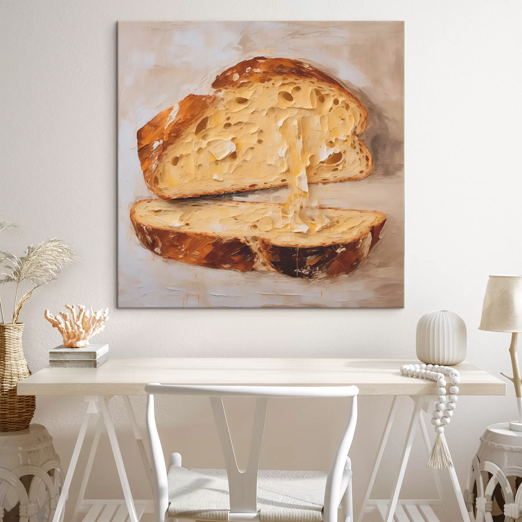 Obraz Chléb s máslem na malbě na světlém pozadí Č. s40216