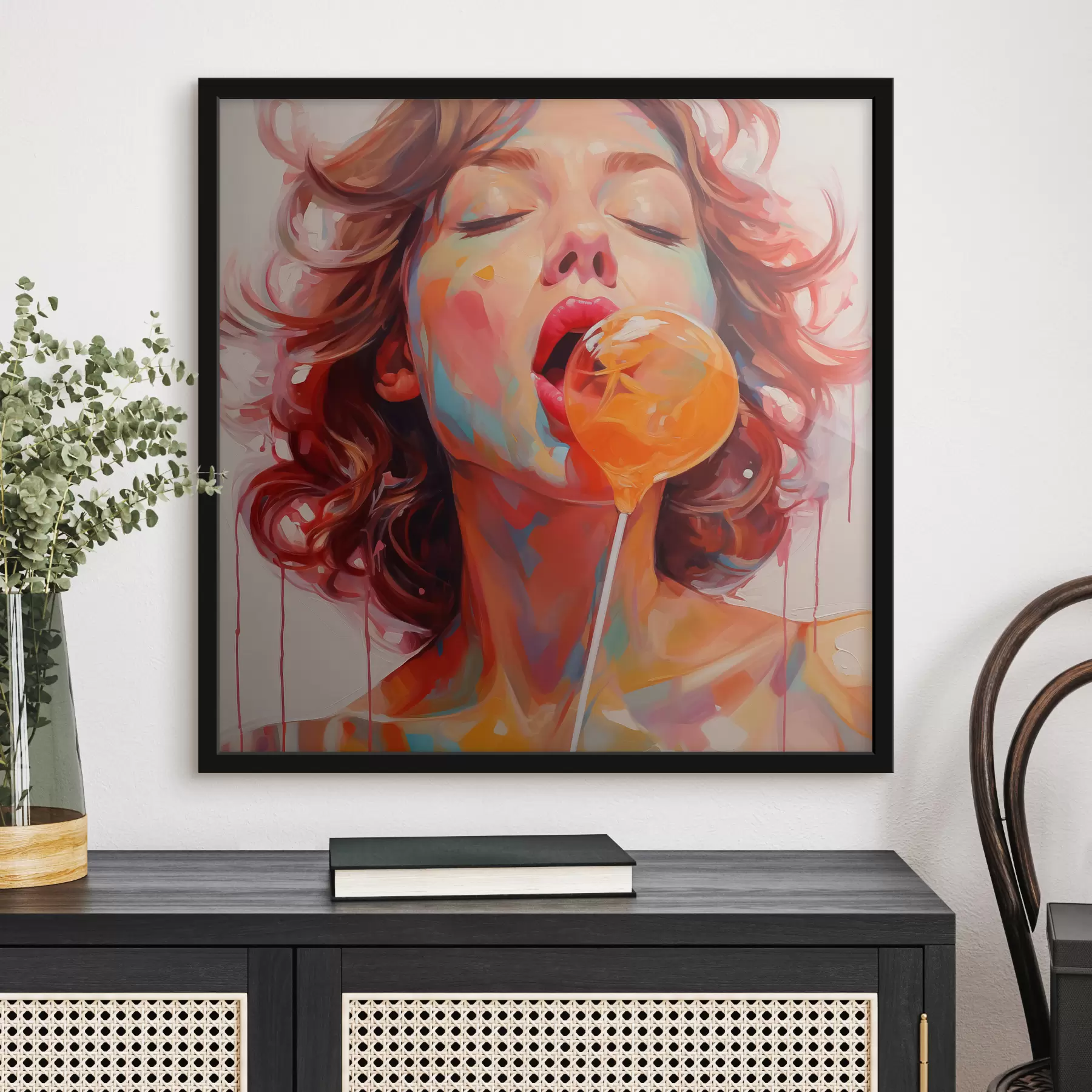 Fototapet Dívka s kudrnatými vlasy ve světlých barvách olizuje lízátko f40213