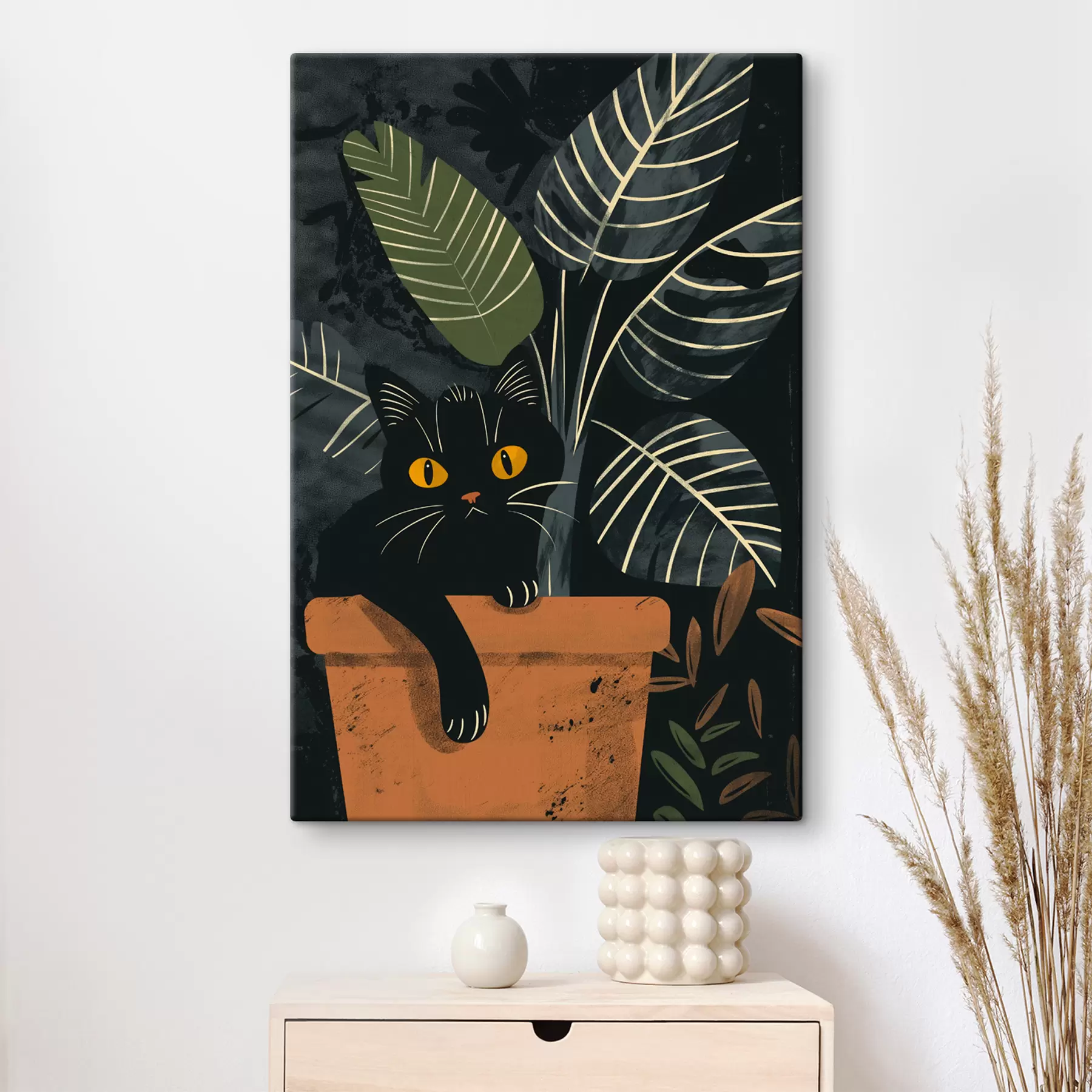 Fototapet Kočka v květináči s květinou s40268