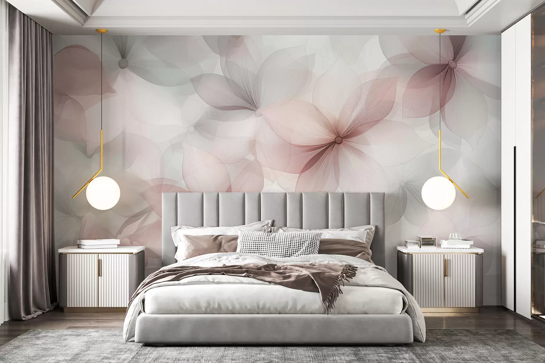 Fototapet Květinová kompozice, jemné růžové a šedé barvy, květinový vzor w01446v1