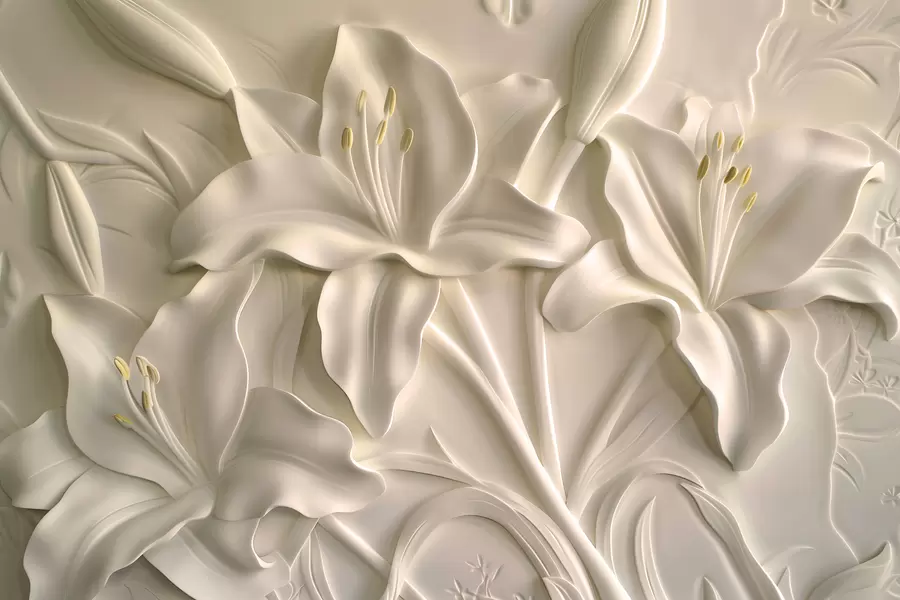 Fototapet Basreliéf velkých béžových lilií w01434