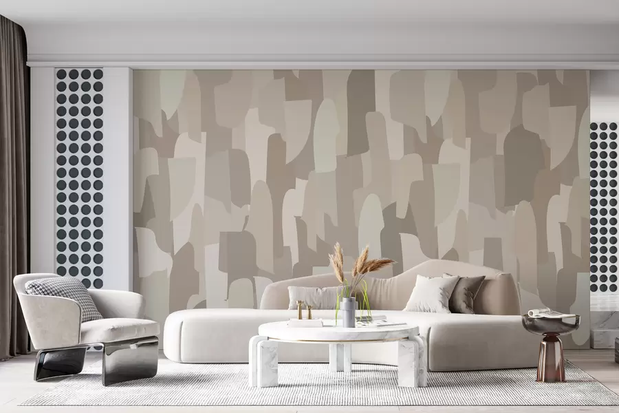 Fototapet abstraktní moderní umělecká tapeta v béžových odstínech imitace barevných kusů, pro stylový interiérový design w00987