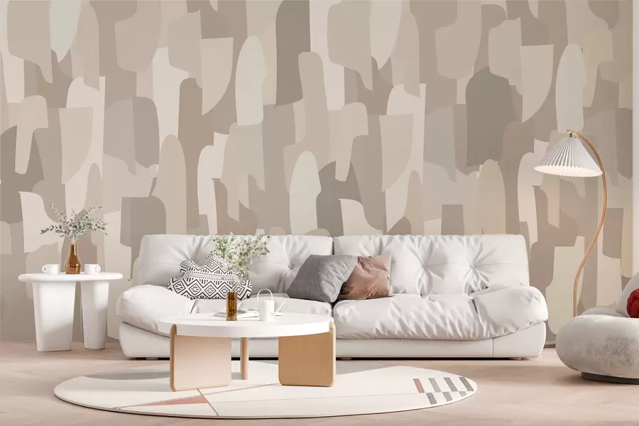 Fototapet abstraktní moderní umělecká tapeta v béžových odstínech imitace barevných kusů, pro stylový interiérový design w00987