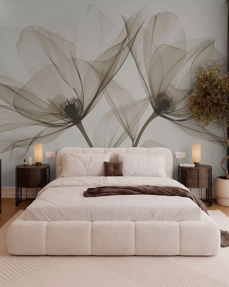 Fototapet Modrá průhledná květina v rentgenovém stylu na bílém pozadí Minimalistický jednobarevný botanický design w01482v1