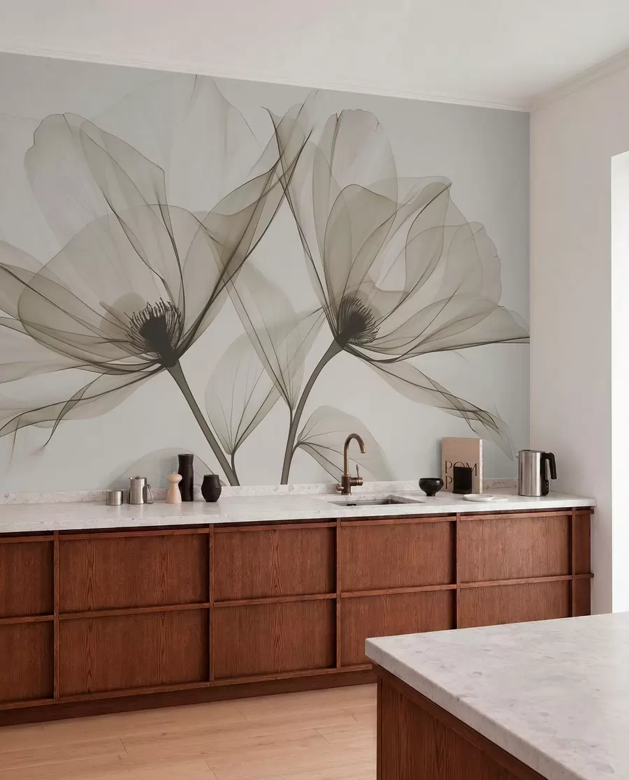 Fototapet Modrá průhledná květina v rentgenovém stylu na bílém pozadí Minimalistický jednobarevný botanický design w01482v1