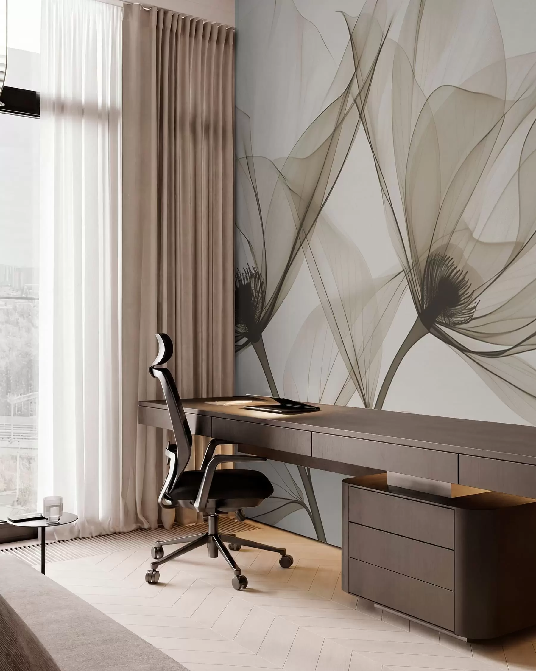 Fototapet Modrá průhledná květina v rentgenovém stylu na bílém pozadí Minimalistický jednobarevný botanický design w01482v1