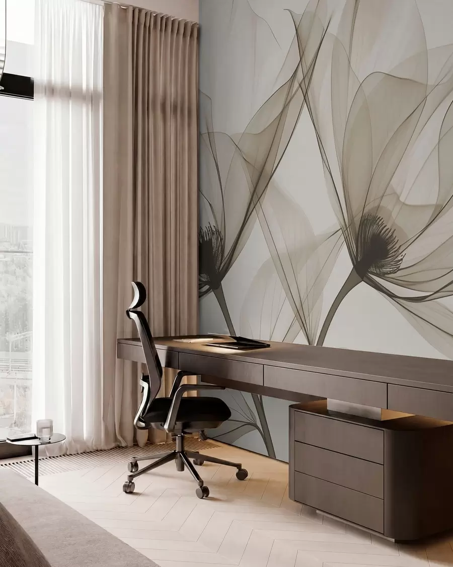 Fototapet Modrá průhledná květina v rentgenovém stylu na bílém pozadí Minimalistický jednobarevný botanický design w01482v1