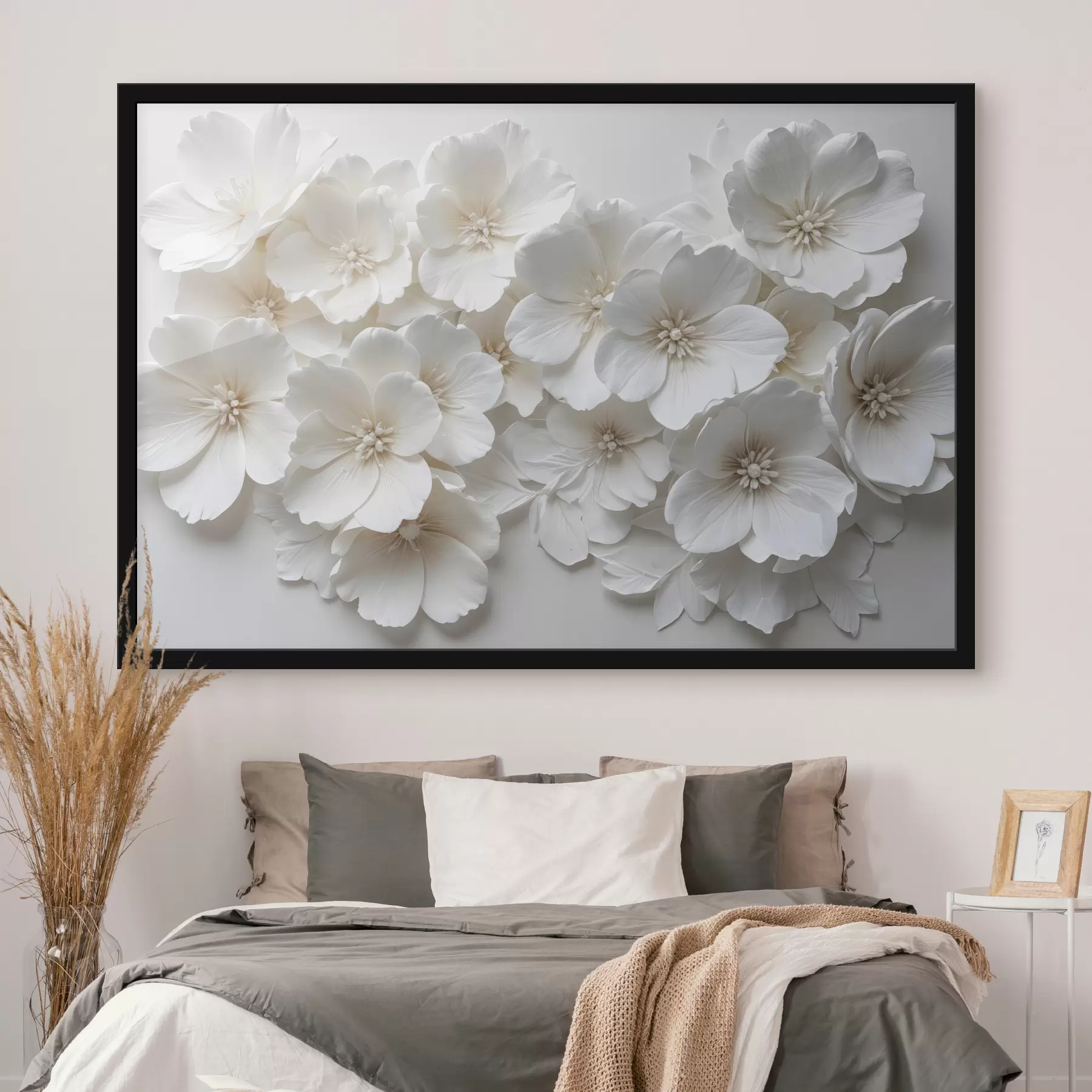 Fototapet Bílé květy s jemnými okvětními lístky uspořádanými do krásného květinového vzoru na světlém pozadí f40548