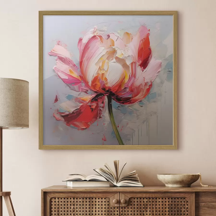 Fototapet Kvetoucí tulipán, červená, růžová, šedá barva f40519