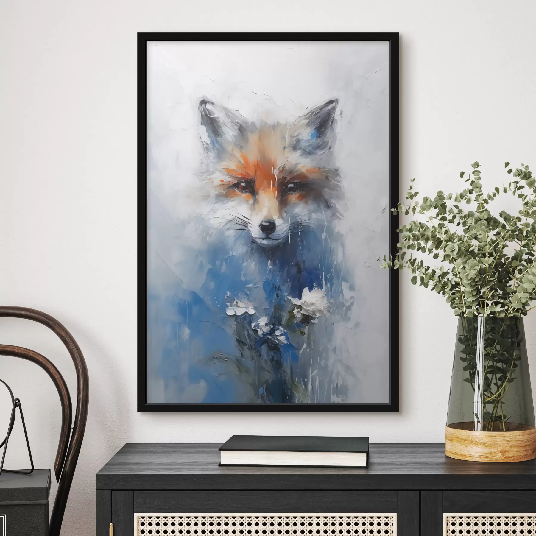Obraz Abstraktní portrét lišky v modrých skvrnách Č. f40524