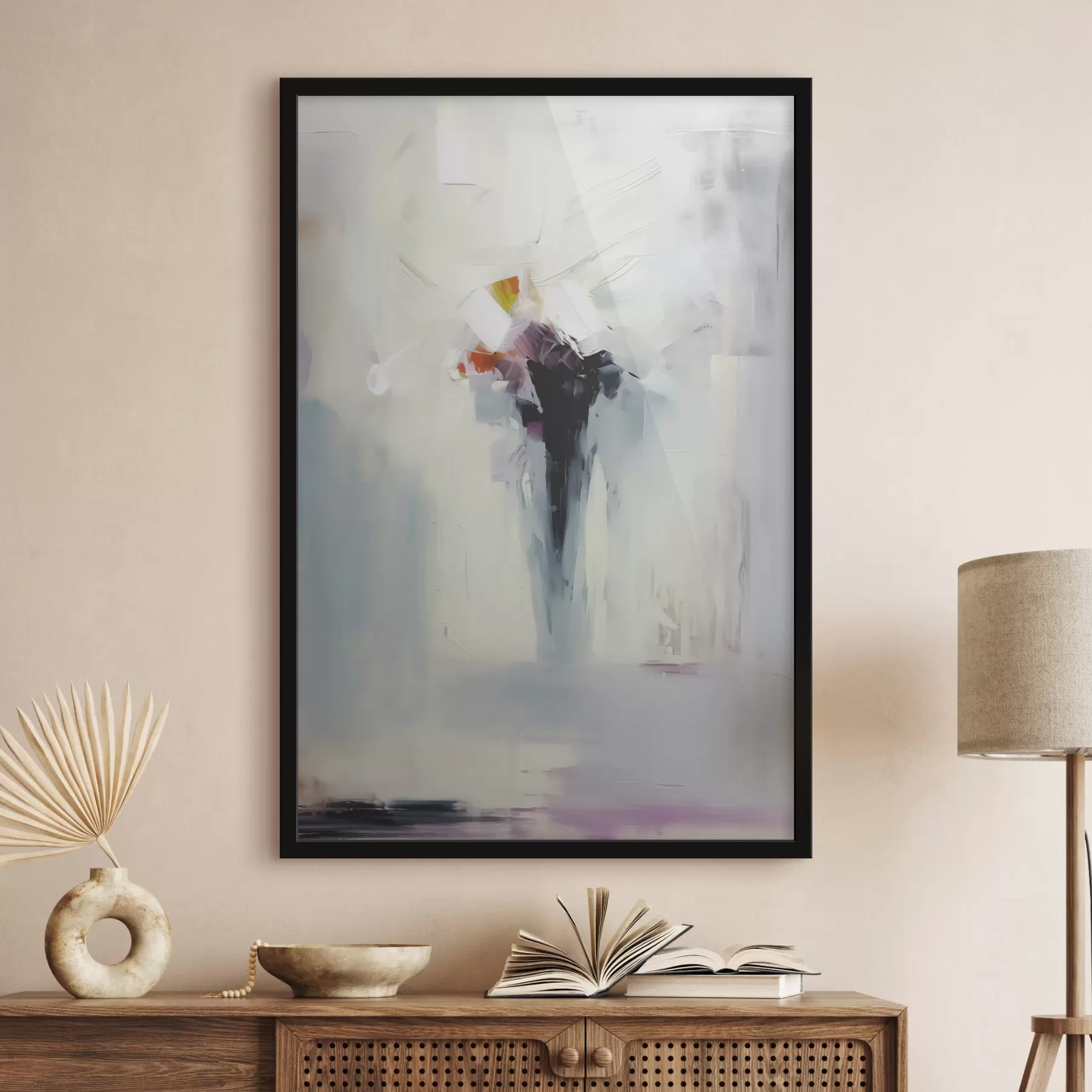 Fototapet Astrální abstrakce černá skvrna na bílo-šedém pozadí, imitace tahů štětcem f40526