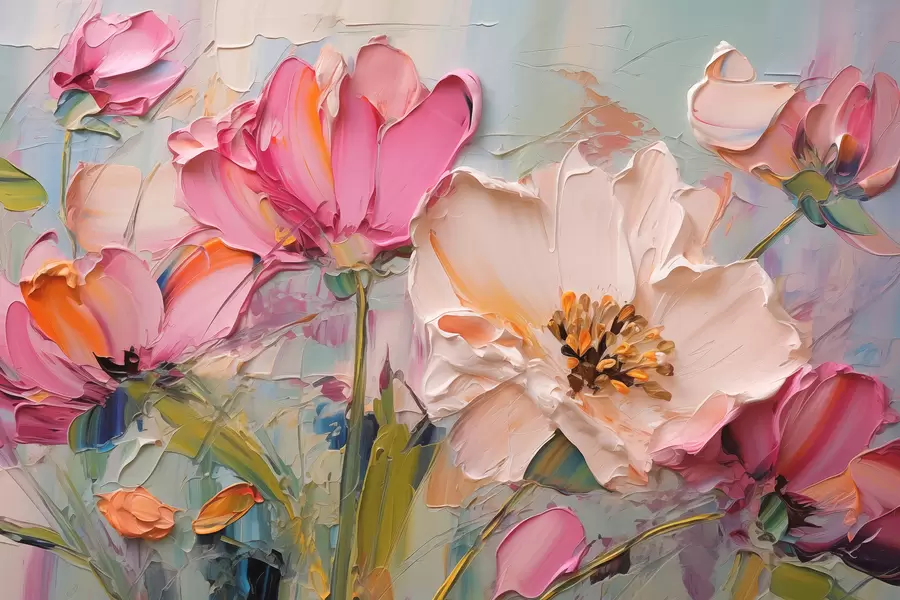 Fototapet Světle růžové květy na světle modrém šedém pozadí w01039