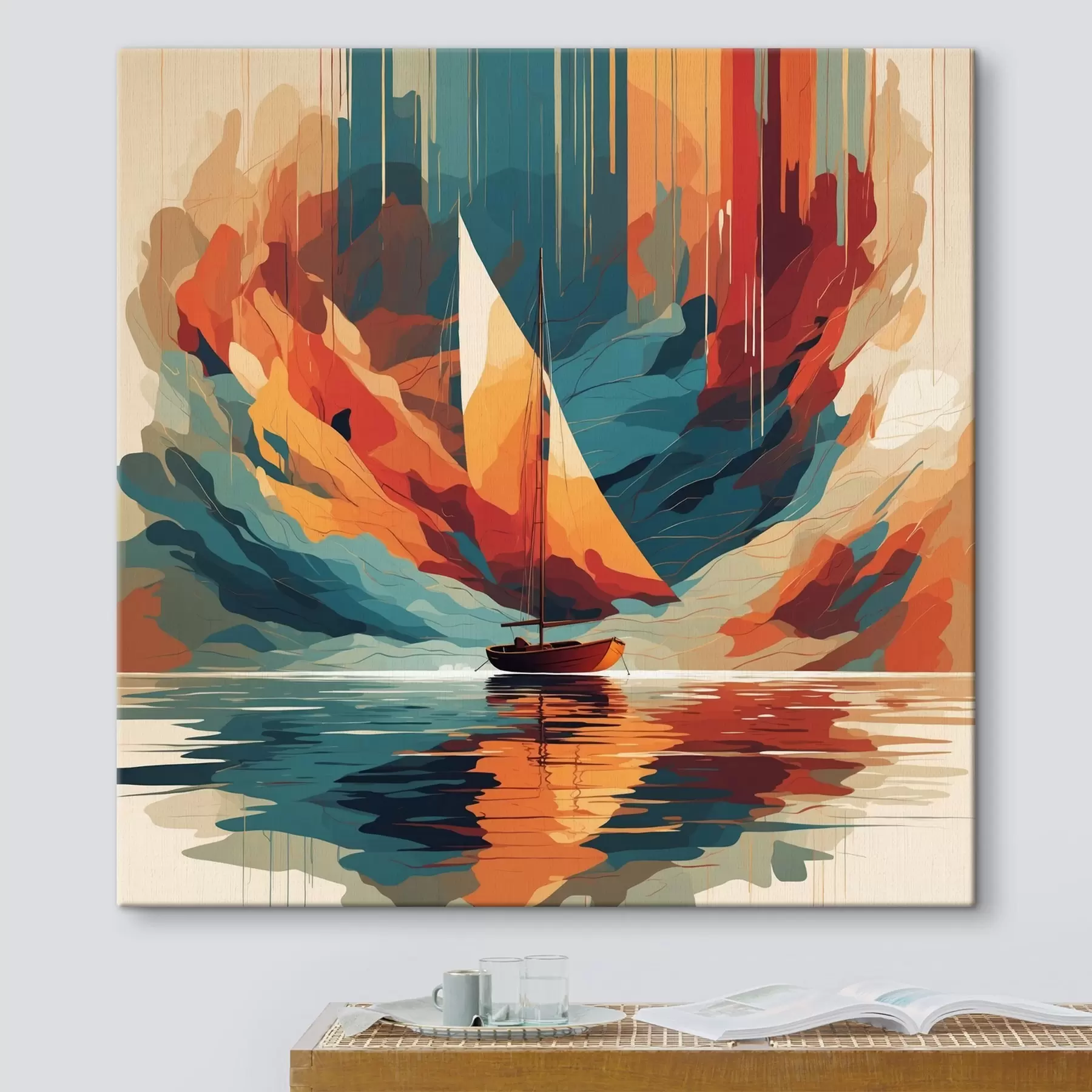 Fototapet Loď na jezeře ve vektorové grafice s40462