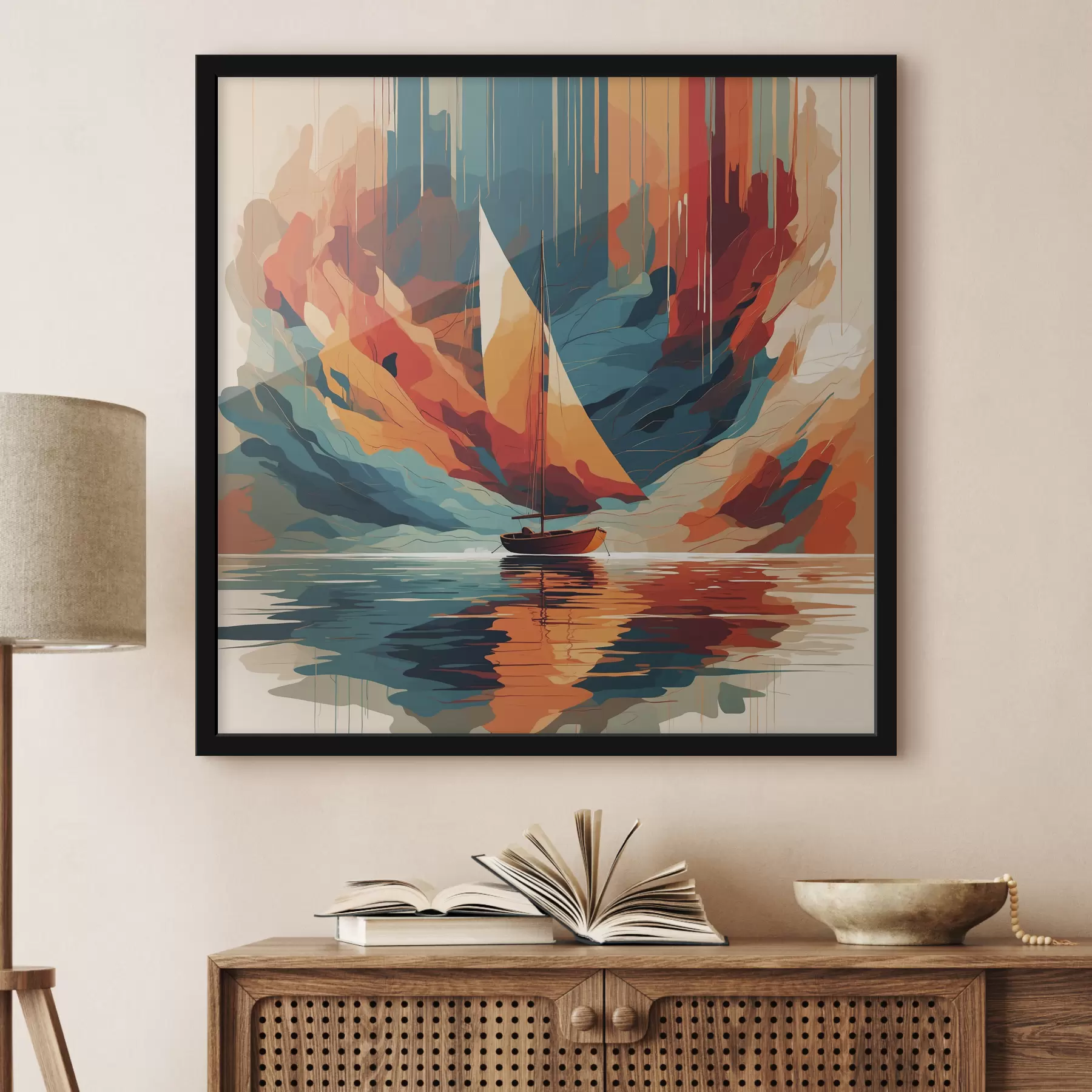 Fototapet Loď na jezeře ve vektorové grafice f40462