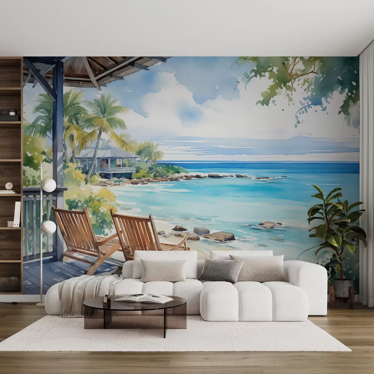 Fototapet Židle na terase vily u moře akvarel w01055