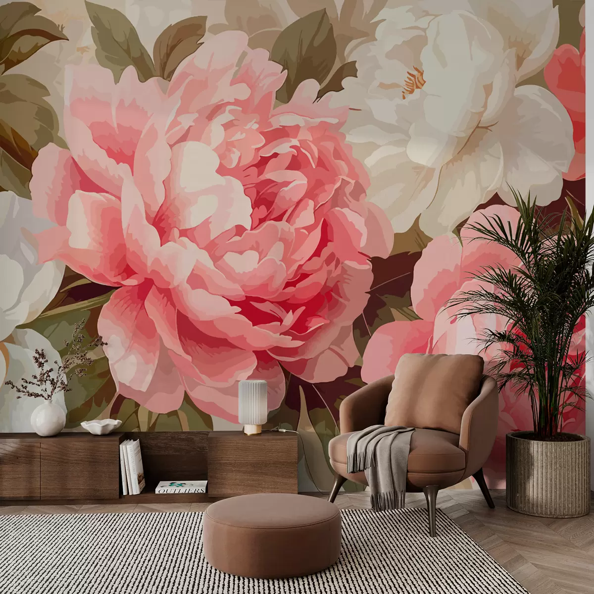 Fototapet Růžové a bílé pivoňky w01064