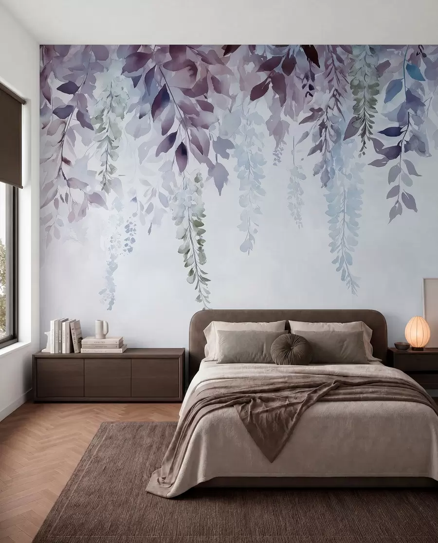 Fototapet Květinový ornament vistárie, květinový, akvarel, modré a fialové barvy w01545v1