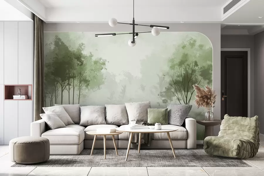 Fototapet Příroda krajiny, stromy v lese, grunge textura, zelené barvy w01564v2