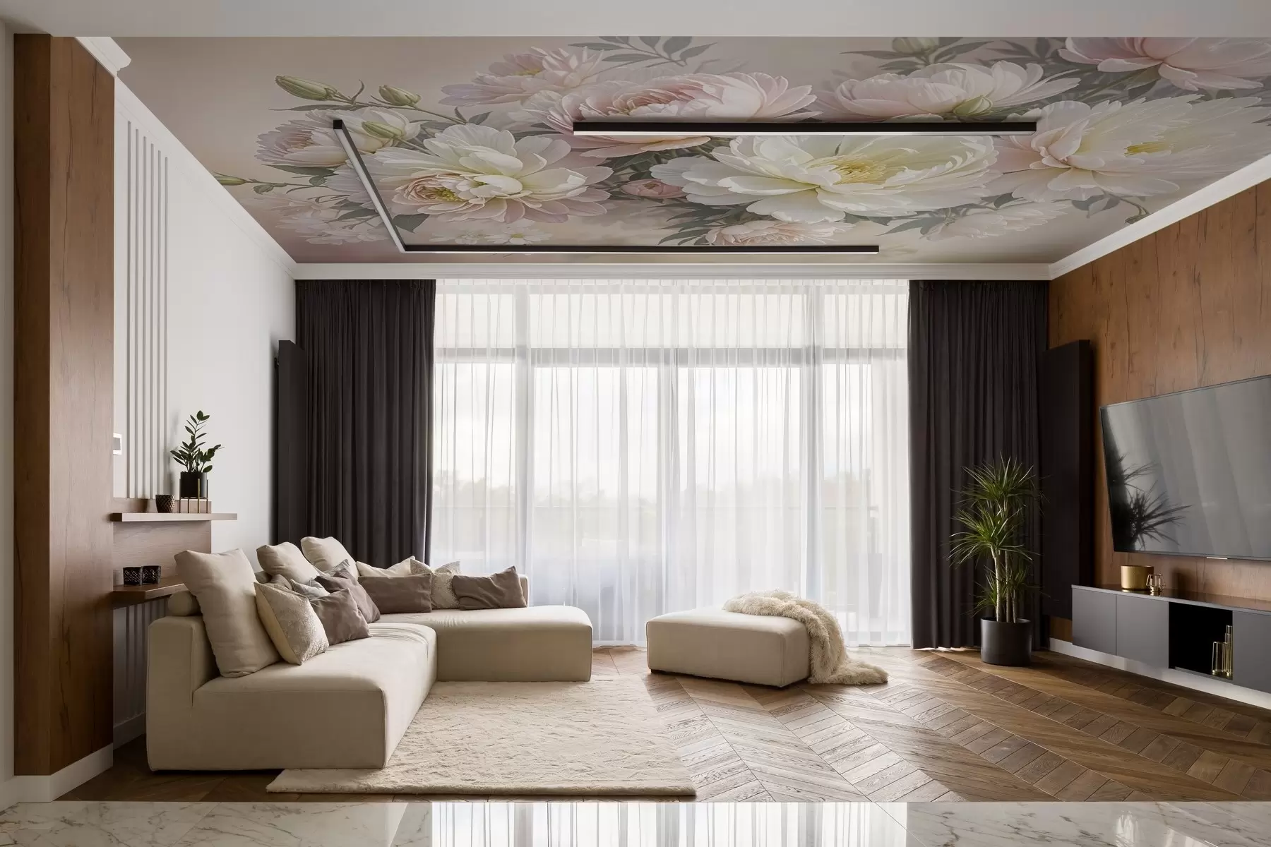 Fototapet Kytice svěžích, pastelově zbarvených pivoněk a dalších květin na jemném, rozostřeném pozadí  w08276