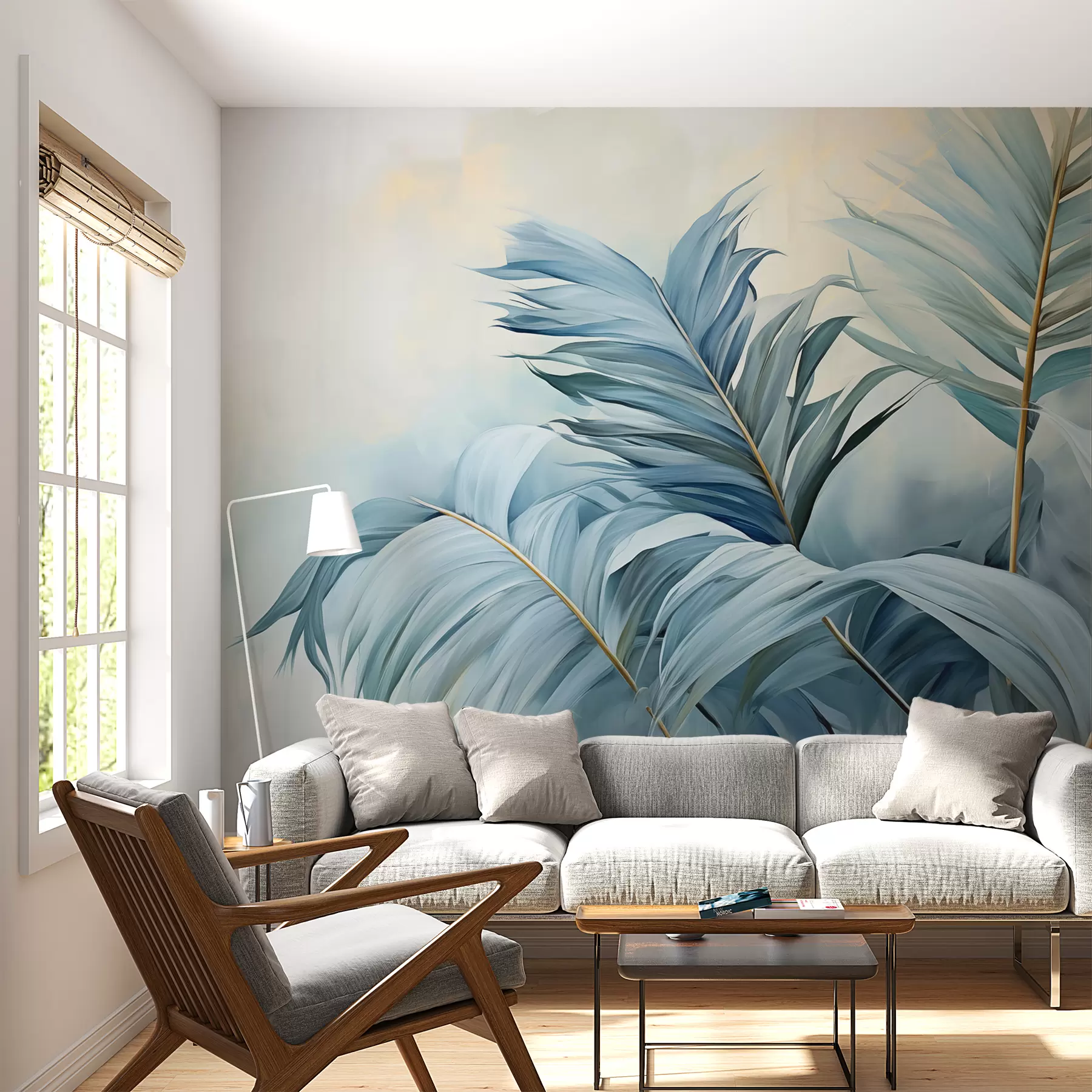 Fototapet Modré palmové listy proti mlze w01618