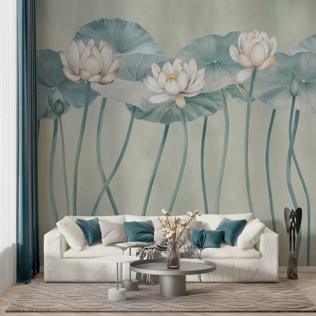 Fototapet Modré lotosové květy a listy  w01622v4