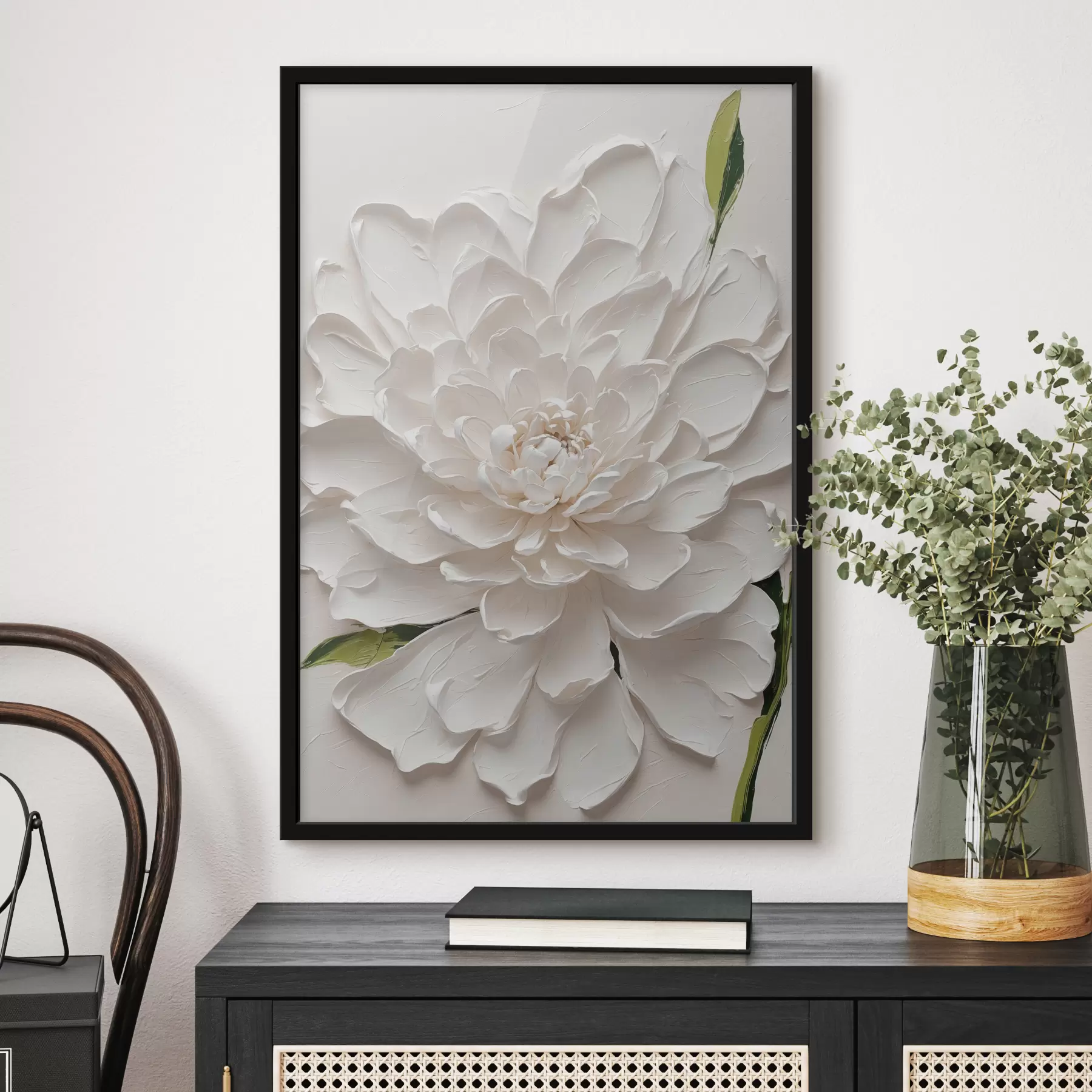 Fototapet Bílý květ v oleji se zeleným stonkem f40620