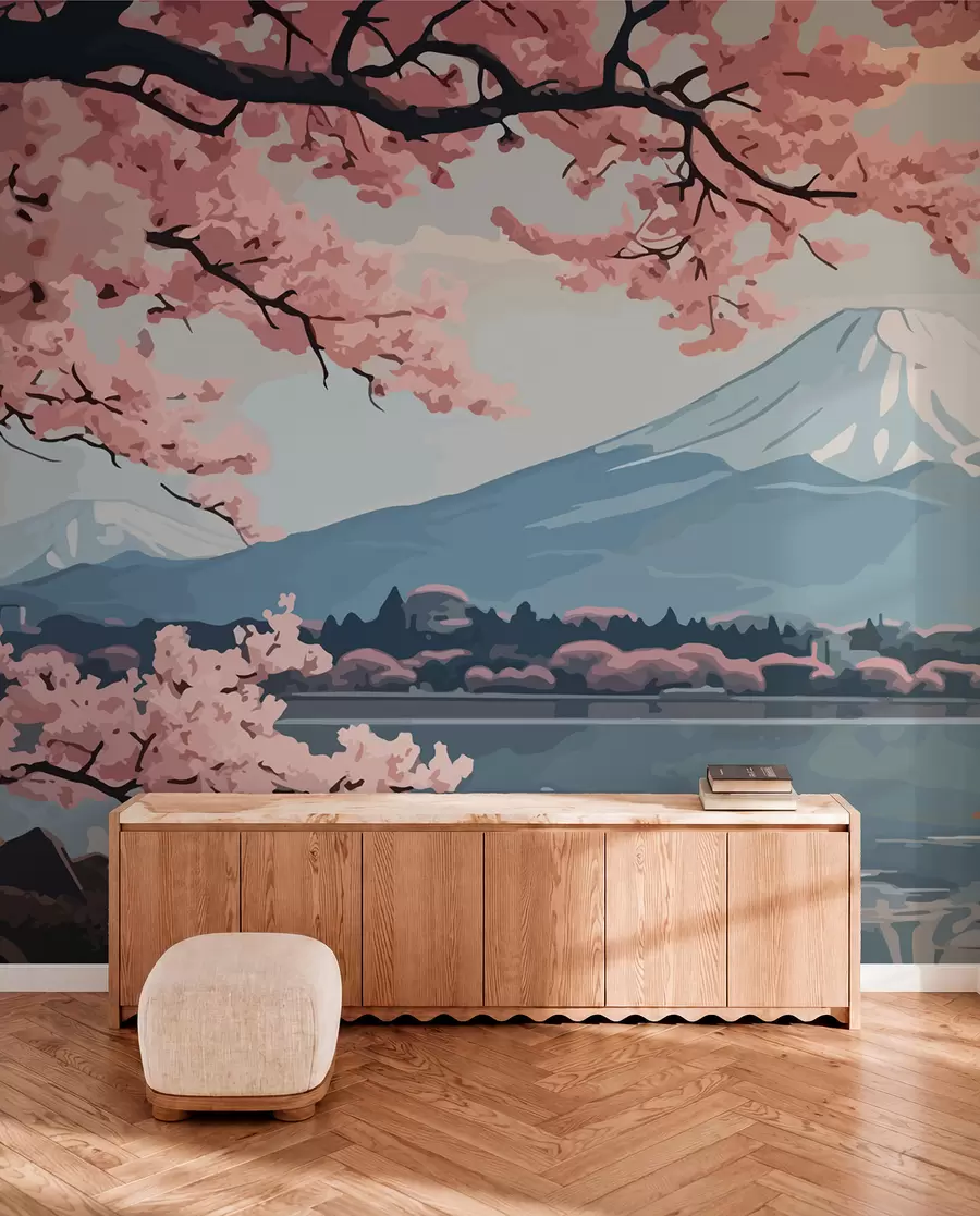 Fototapet Sakura, hory, akvarel w01664