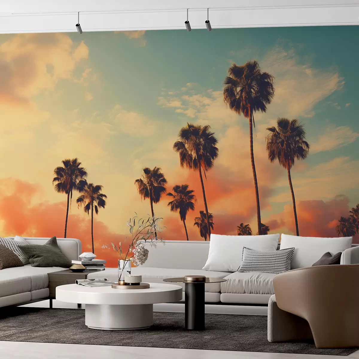 Fototapet Palmy na pozadí západu slunce, oranžová a modrá barva w01652