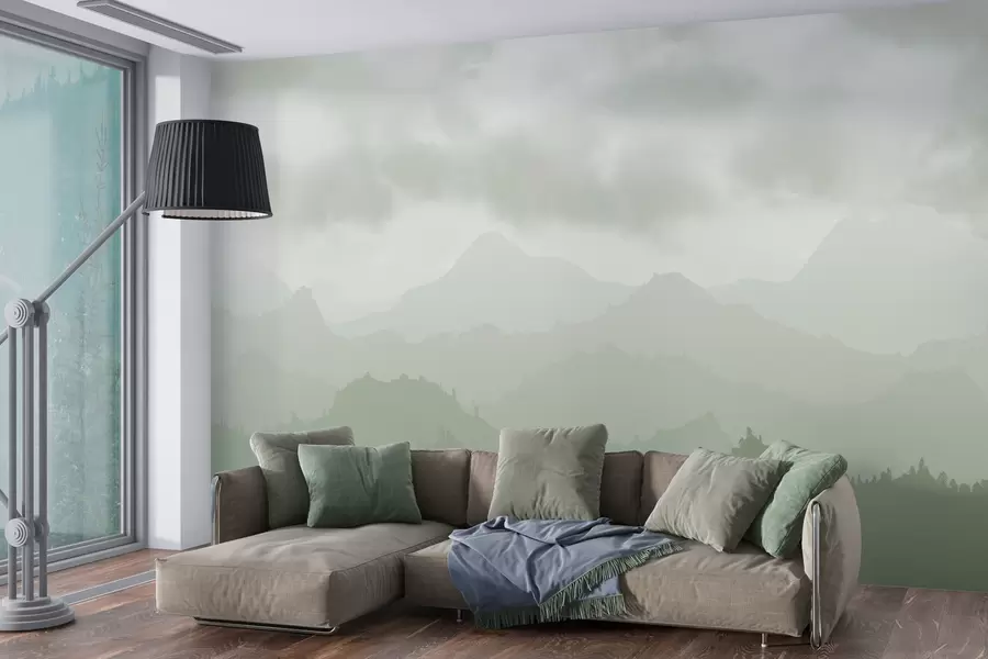 Fototapet Mlžné hory s kumulovitými zeonovými mraky na obloze w01637v3