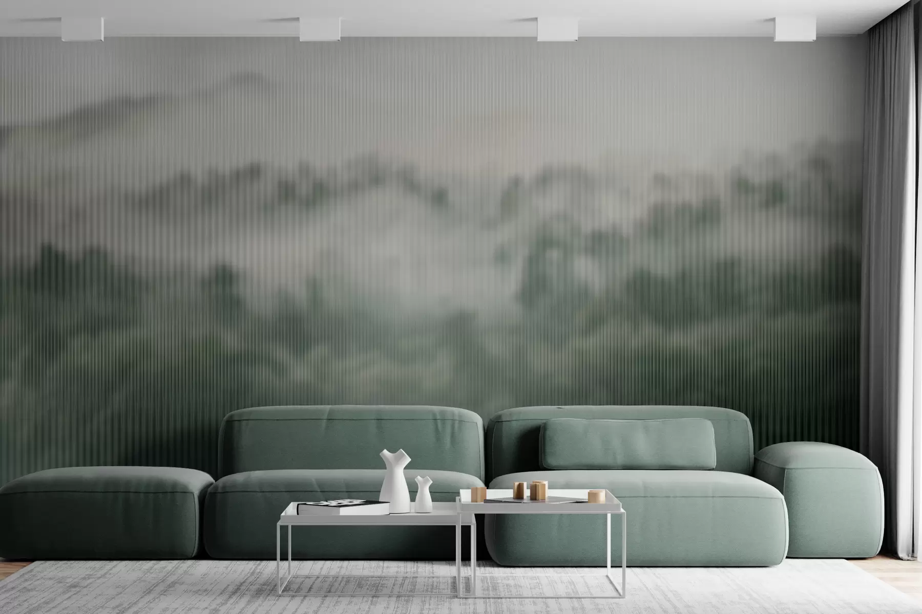 Fototapet zelený mlžný les za sklem w01678