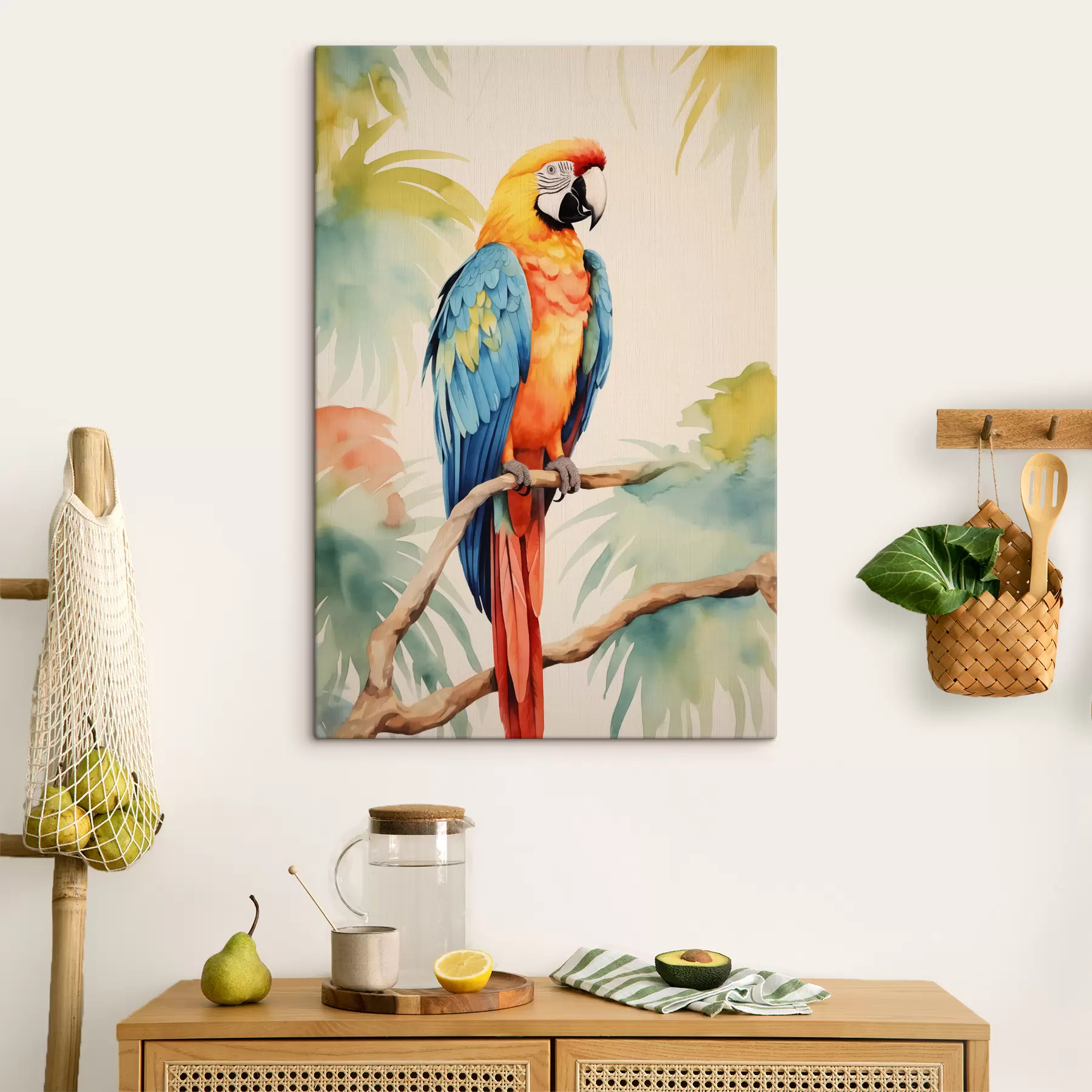 Fototapet Barevný papoušek ara sedí na větvi s40879