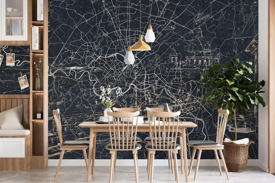 Fototapet Řím mapa města, liniová kresba, architektura, Itálie, tmavé barvy w01698v1