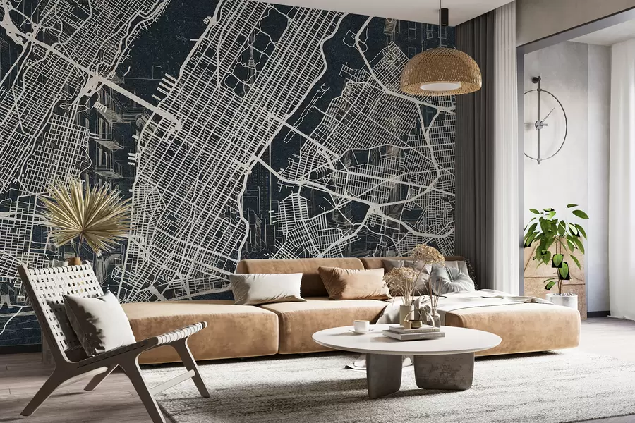 Fototapet Mapa New Yorku, liniová kresba, architektura, tmavé barvy w01699v1
