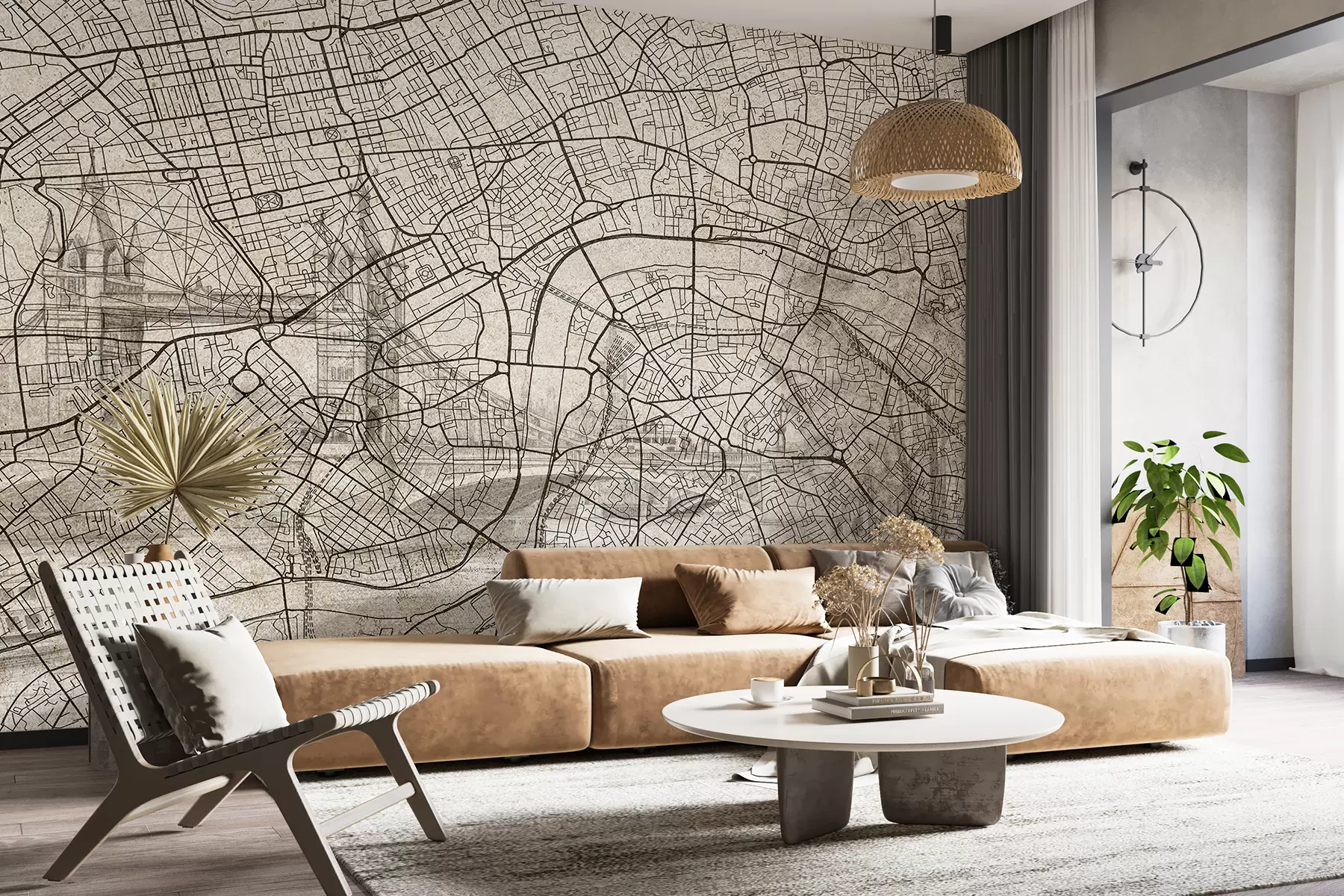 Fototapet Mapa Londýna, kresba, architektura, béžové barvy w01702