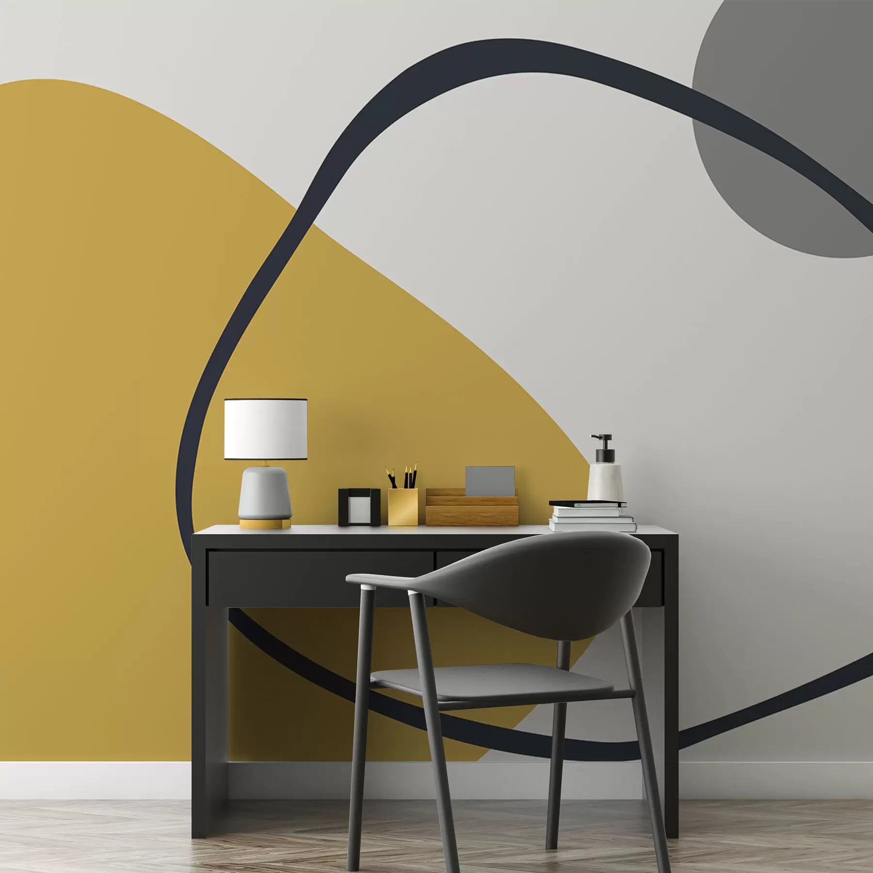 Fototapet Geometrické žluté a šedé tvary na světlém pozadí w01687