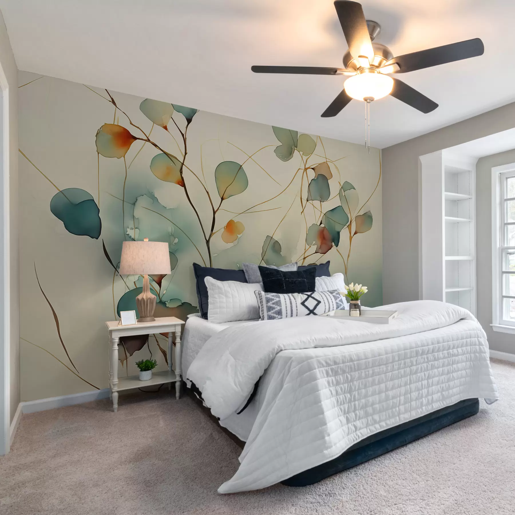 Fototapet Abstraktní větve s listy rozmazané mokrý akvarel w01779