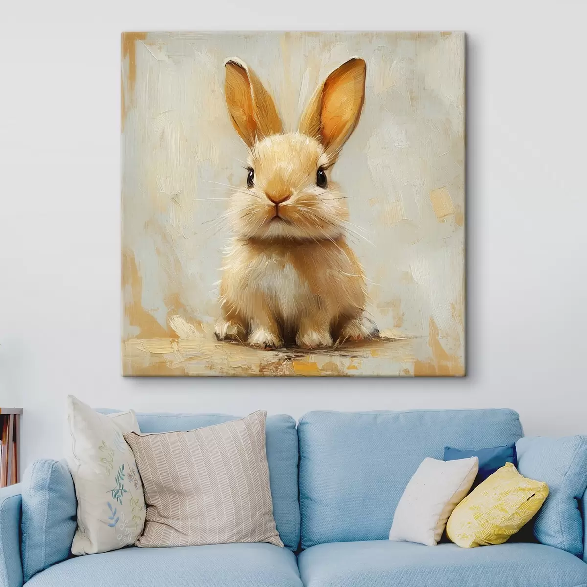 Obraz Béžový zajíček na světlém pozadí s výraznými tahy štětcem Č. s41000
