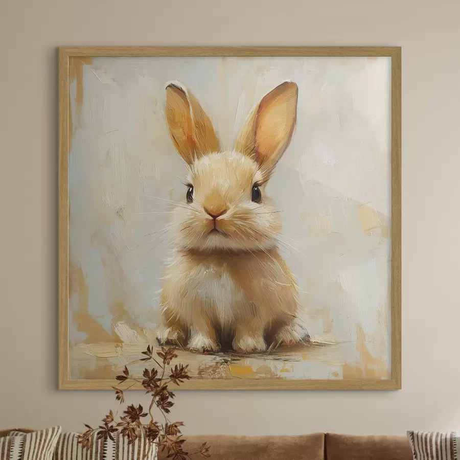 Fototapet Béžový zajíček na světlém pozadí s výraznými tahy štětcem f41000
