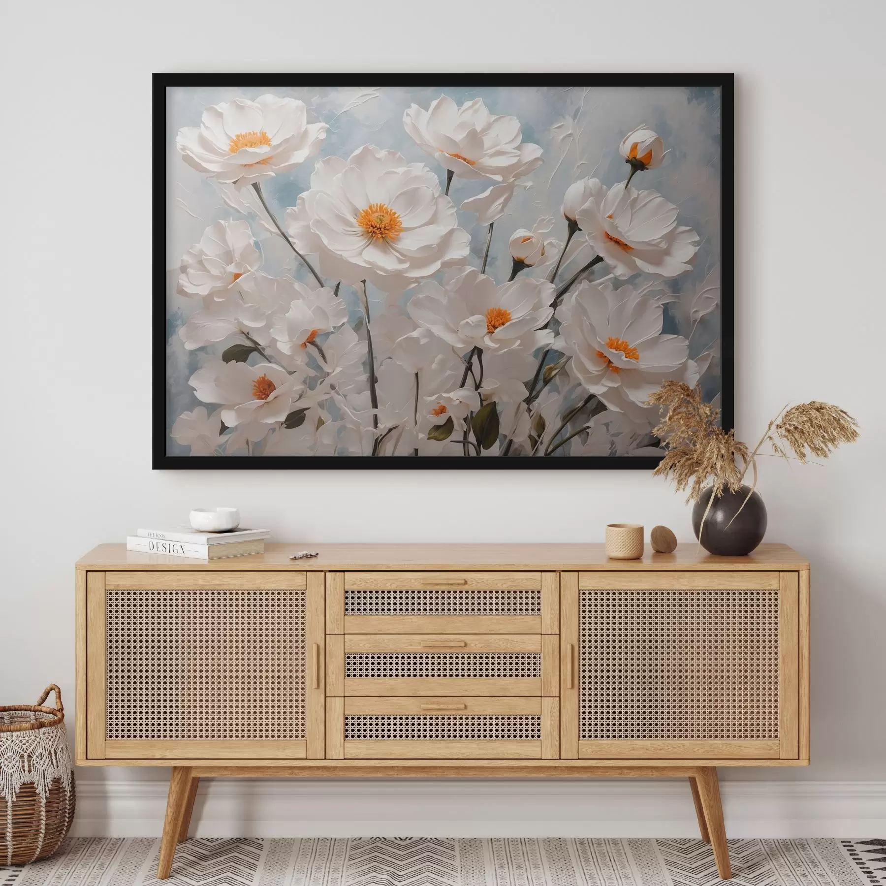 Fototapet Bílé květiny na modrobílém olejovém pozadí f41041