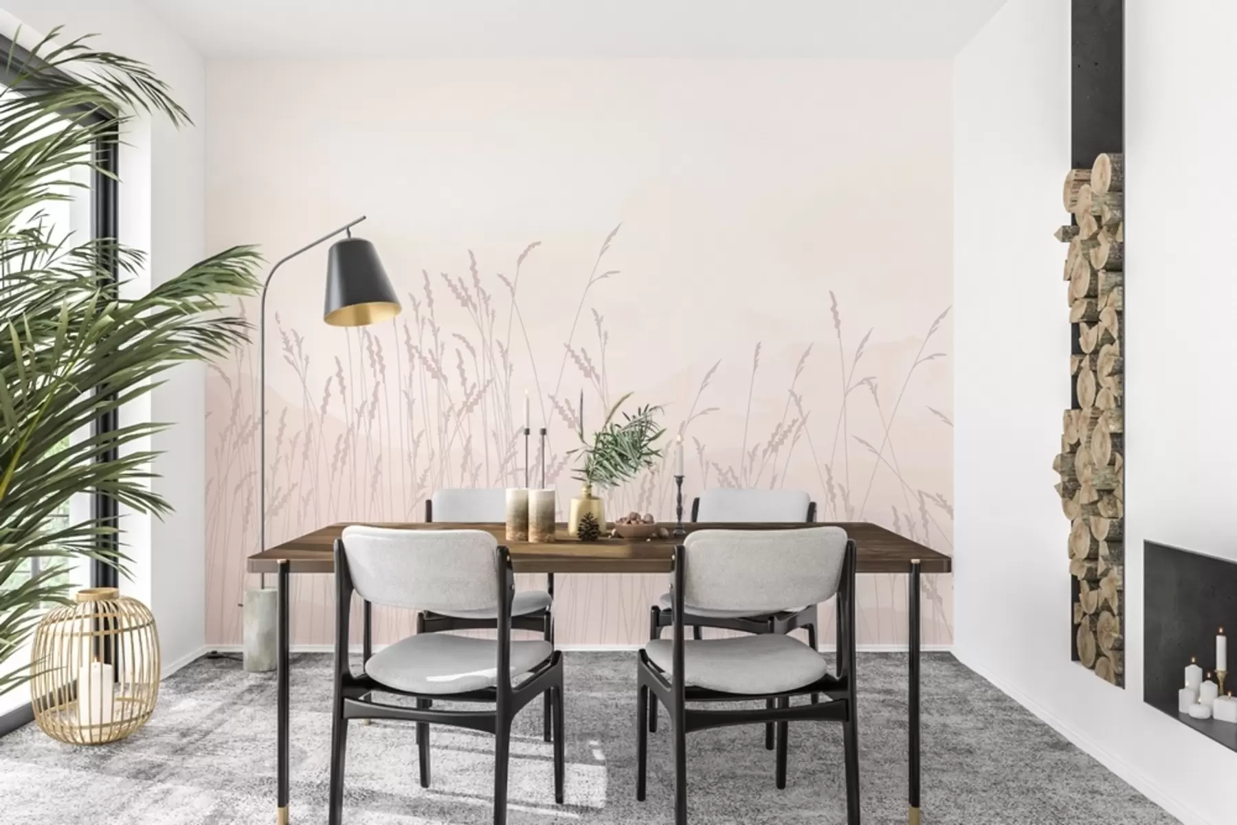 Fototapet Hory světle růžová, béžová, tráva tmavě béžová, růžová w01811