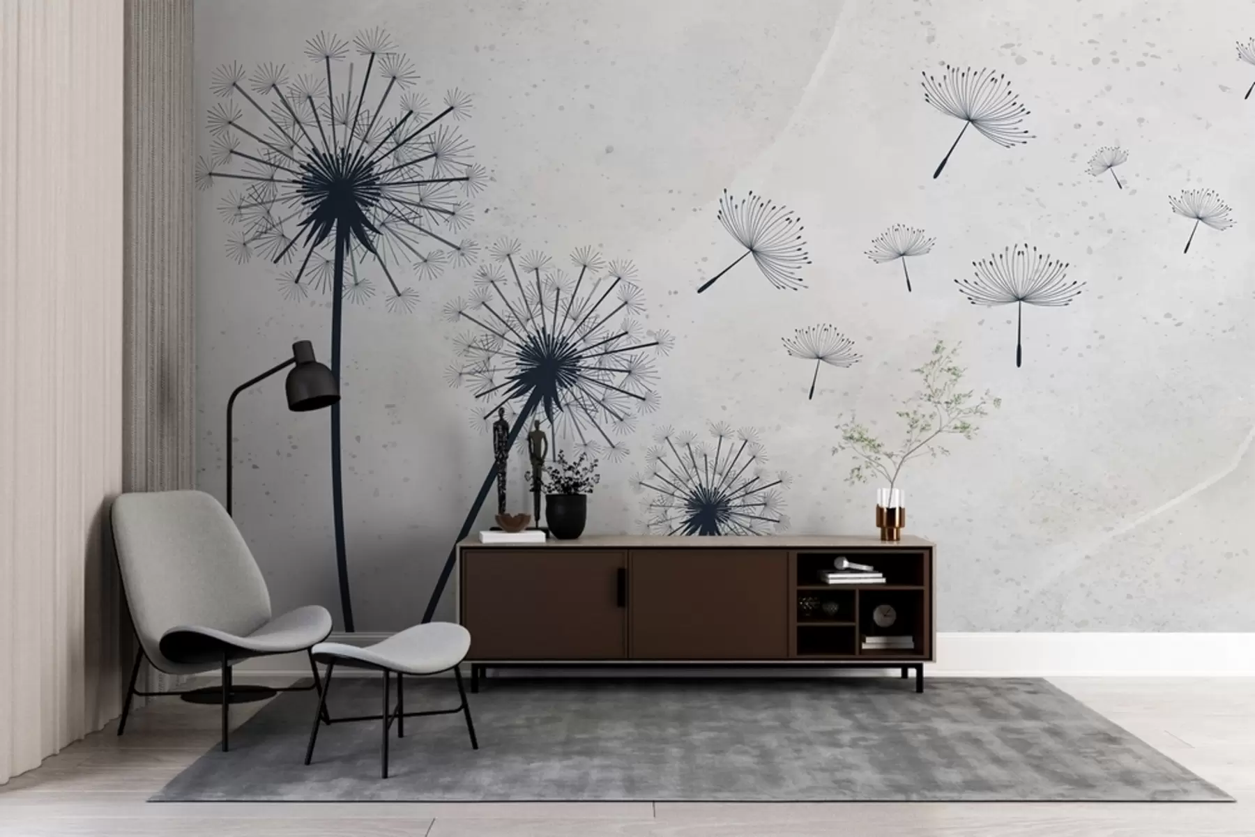 Fototapet Modrá pampeliška na béžovém pozadí s texturou w01812