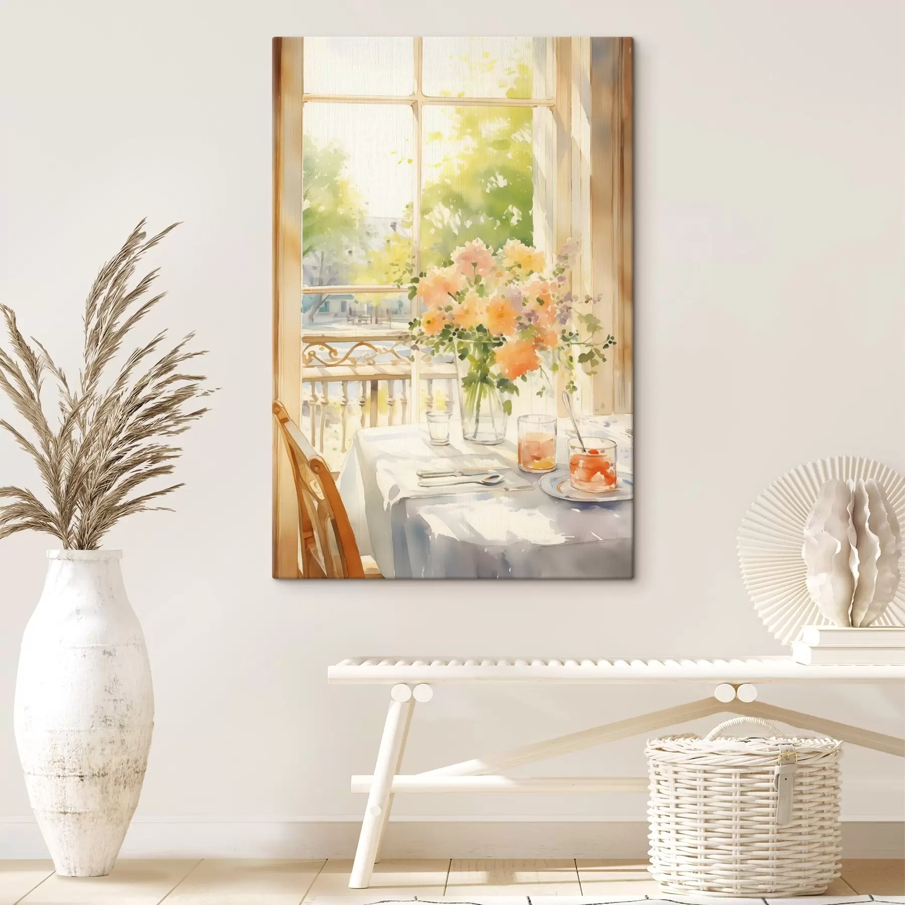 Fototapet Romantická večeře, akvarel, boho styl, květiny, příroda s41165