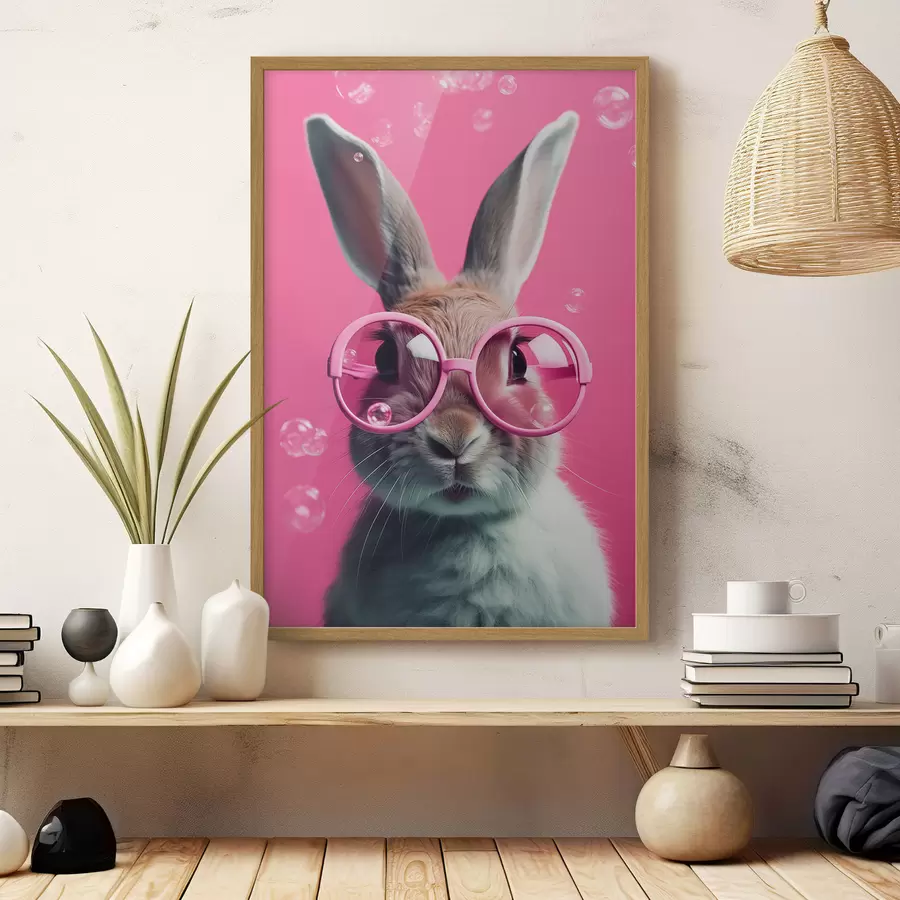 Fototapet Králík v růžových brýlích na růžovém pozadí f41280