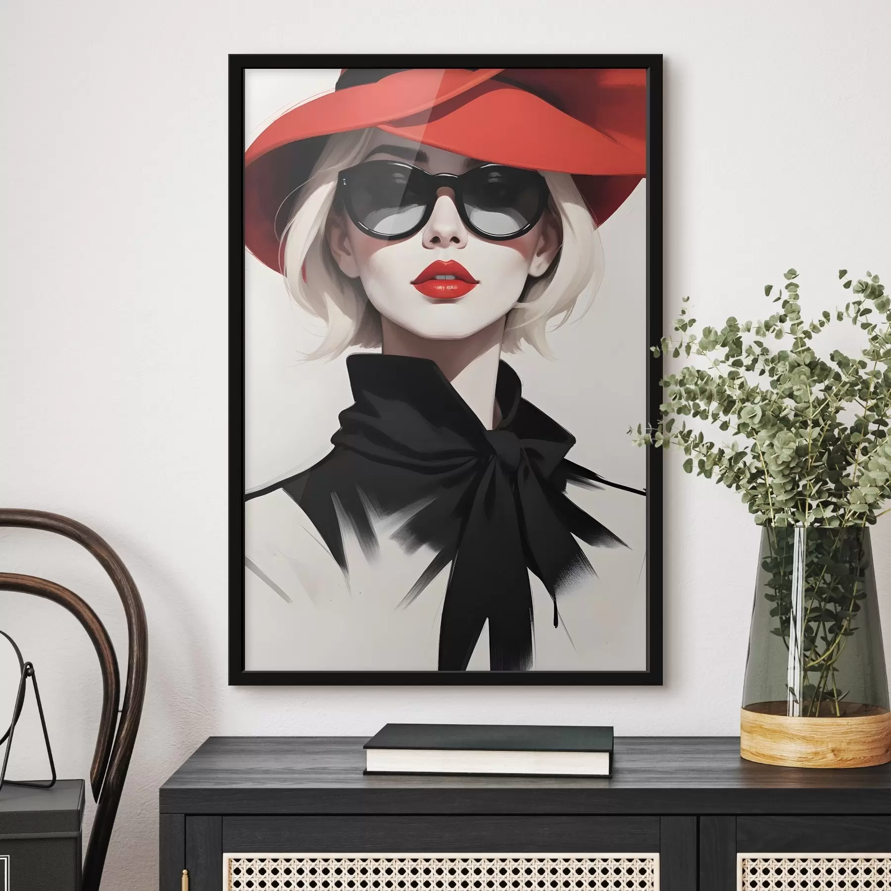 Obraz Žena v červeném klobouku a slunečních brýlích Č. f38365