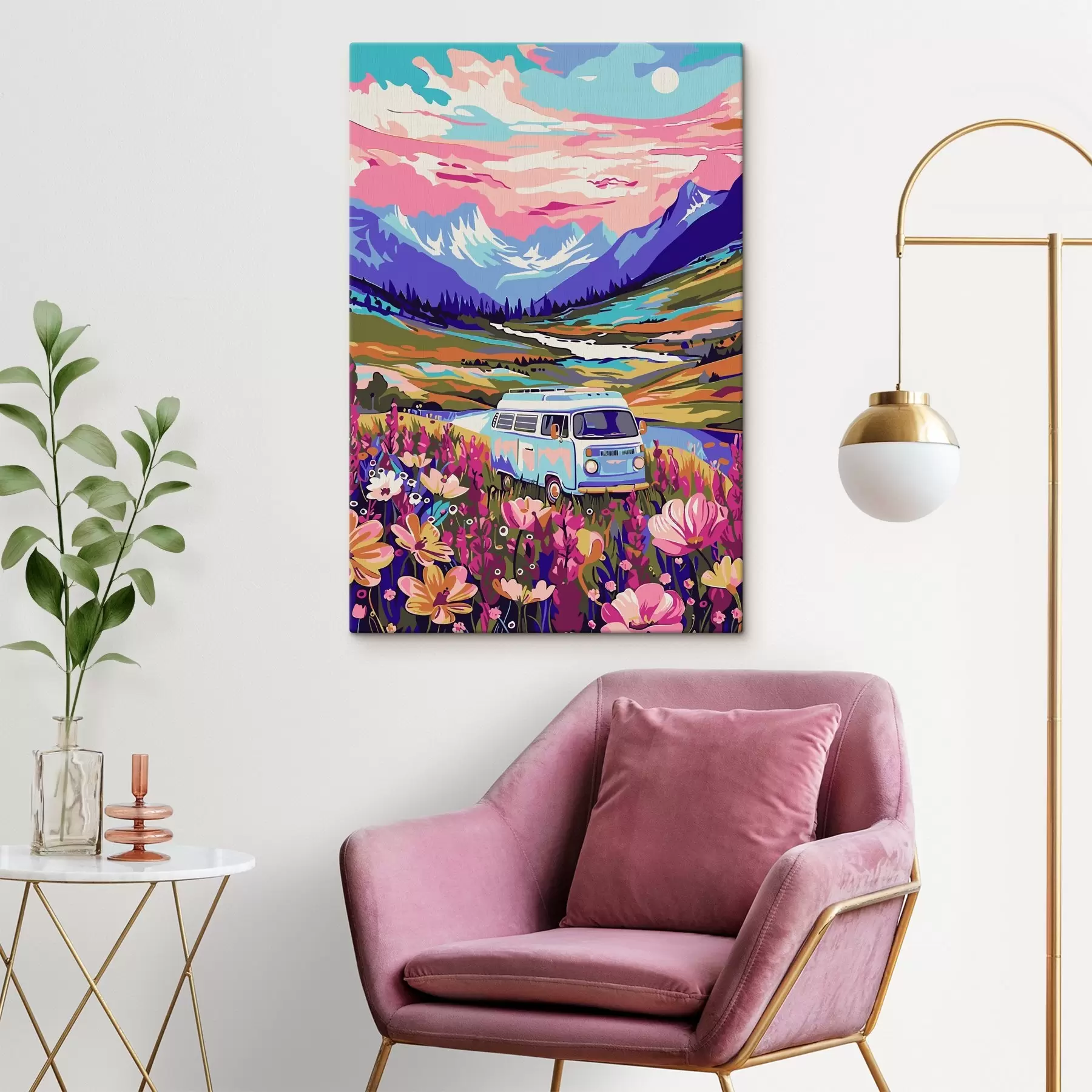 Obraz Dodávka projíždějící květinovým polem Č. s38260