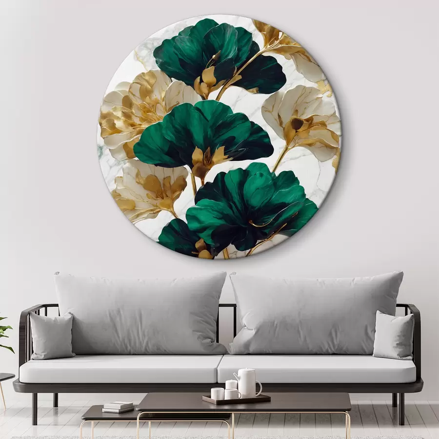 Fototapet Zelené a bílé květy na bílém mramorovém pozadí r36646