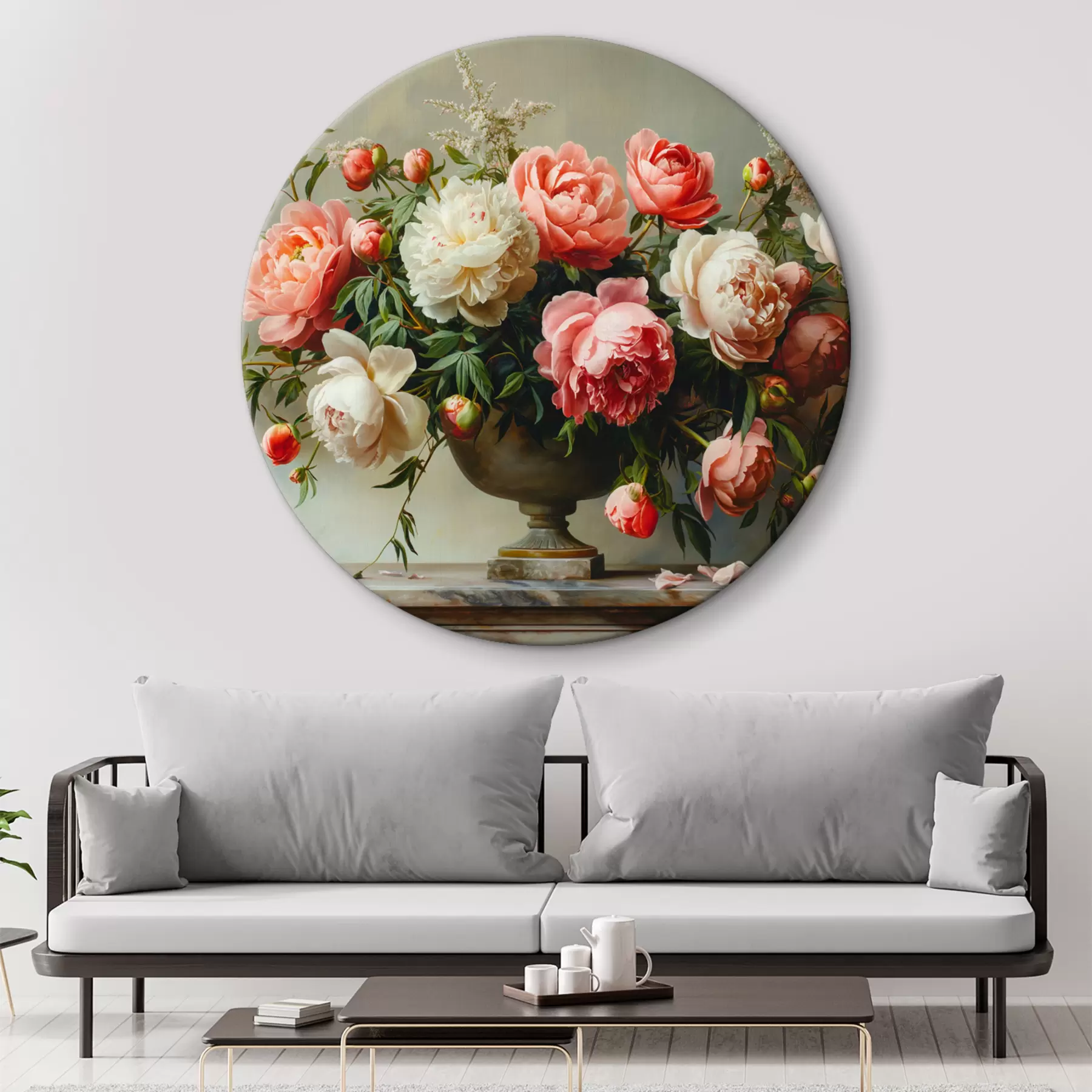 Obraz Svěží kytice pivoněk a černá váza Č. r38460