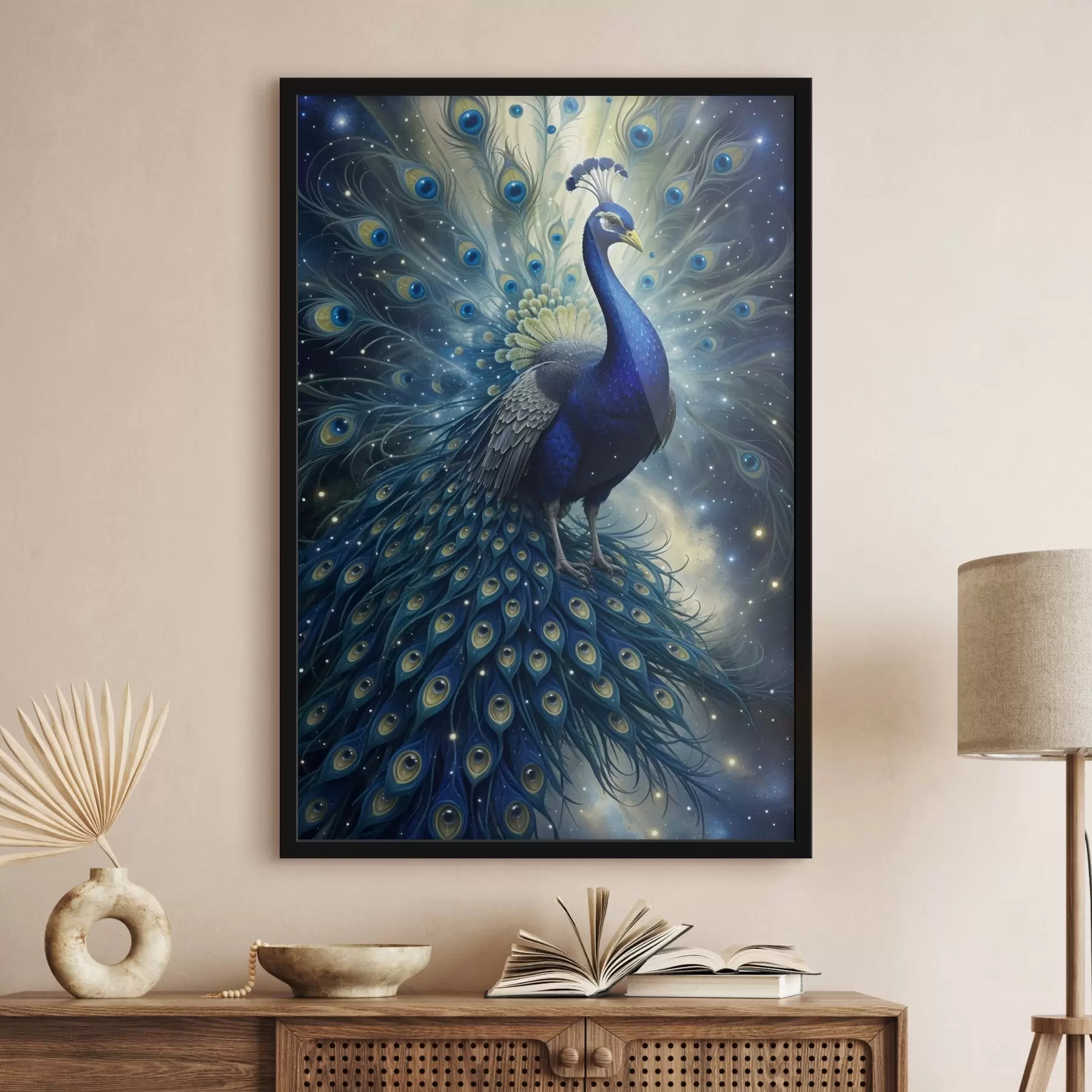 Fototapet Zářivý a majestátní páv na pozadí hvězdné noční oblohy vytváří magickou a éterickou atmosféru f41256