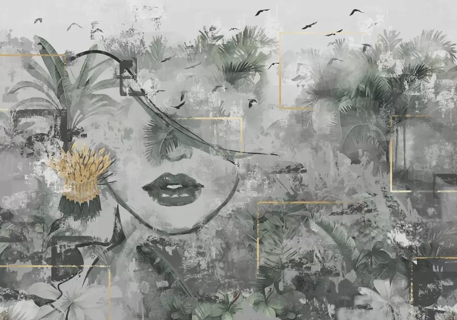 Fototapet Grunge deštný prales a silueta dívčí tváře w01916